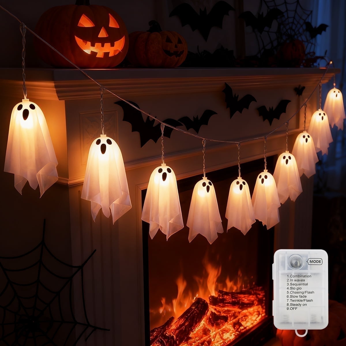 Halloween Ghost Decor Ghost Halloween Hanging String Lights 10 LED Battery Operated Garland with Lights for Indoor Outdoor Decor 7.5ft
