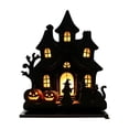 thumbnail image 1 of Halloween Decoration Light Wooden Haunted House Silhouette with Witch Cat Jack O Lantern for Indoor Home Party Desktop Display, 1 of 4