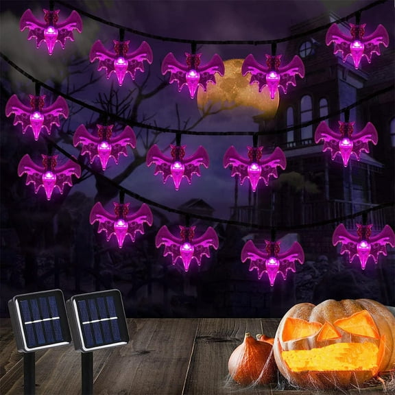 Halloween Decoration Lights, 21.3ft Bats String Lights 30 LED Solar String Light with 2 Modes for Patio Garden Gate Yard Halloween Christmas Decoration