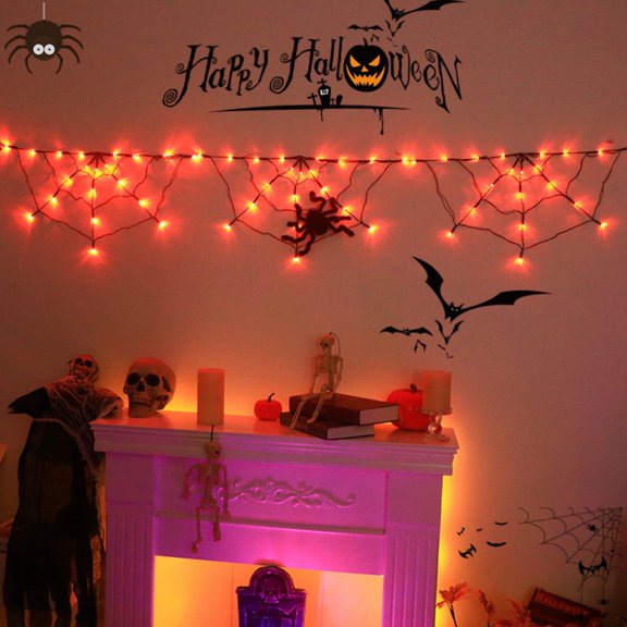 Halloween Decoration Lights, 6 FT Halloween Spider Web Light Strings with 12inch Spider, 8 Modes & Timer Functions, Indoor Ghost Festival Funny Atmosphere Prop Decorative Light, Halloween Party Decor