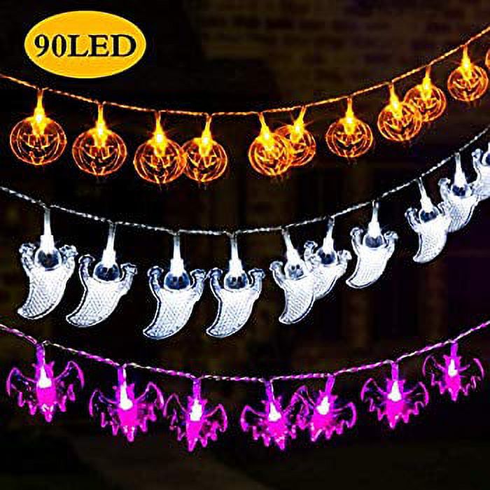 Halloween Decoration Lights Halloween String Lights,Set of 3 Battery Operated Fairy Lights 12ft Pumpkin Bat Ghost String Lights with 30 LED Each for Indoor/Outdoor Halloween, Party - image 1 of 4