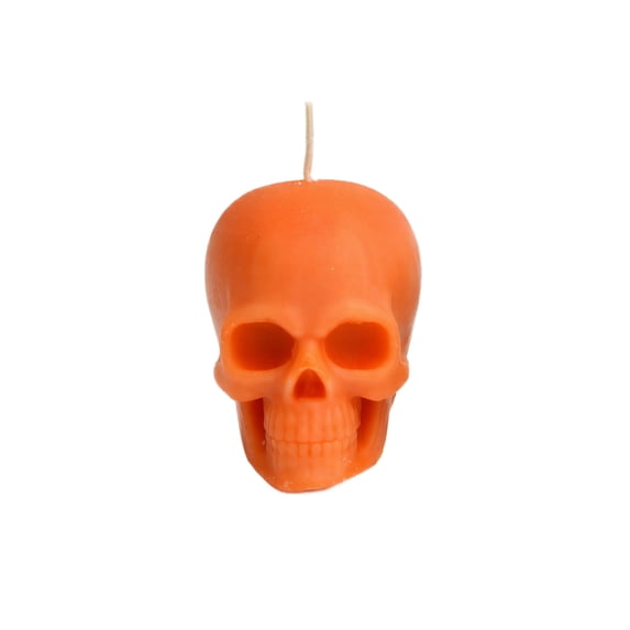 Halloween Decoration Orange Skull Scented Candle, Gothic Tabletop Accent for Haunted House Party Home Decor, 2.36 in