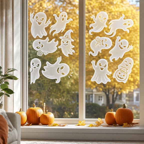 Halloween Decoration Outdoor Under $5.00!2 Sheets Luminous Ghost Halloween Window Clings In The Dark Cute Ghost Window Decals Removable Fluorescent Ghost Stickers For Glass Door Halloween Decor