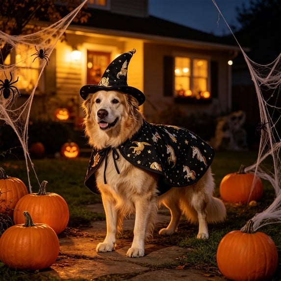 Halloween Decoration Outdoor Under $5.00!Halloween Pet Cloak Hat Set Cute Festival Cos clothing For Dogs And Cats Light Soft cozy Holiday Dress Up Outfit Adjustable Size Pet Party Photo Prop Trick