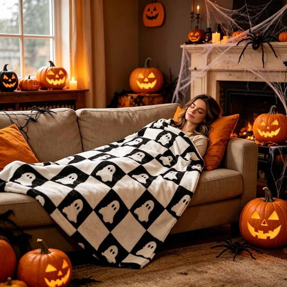 Halloween Decoration Outdoor Under $5.00!Halloween Printed Fleece Blanket Soft Throw Blanket Warm Cozy Decorative Nap Blanket All Season Flannel Blanket For Sofa Couch Bedroom Office And Halloween