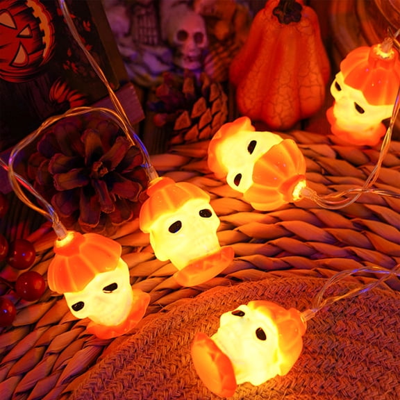 Halloween Decoration Outdoor Pumpkin LED String Lights, 3m 20 LED Battery Operated, Purple Orange Skull Pumpkin Garland Lights, Party Decor