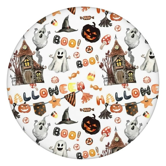 Halloween Decoration Pattern Round Fitted Tablecloth with Elastic Edge,Dining Table Cover Waterproof,Outdoor Round Tablecloth for Camping,Dining,Indoor and Outdoor