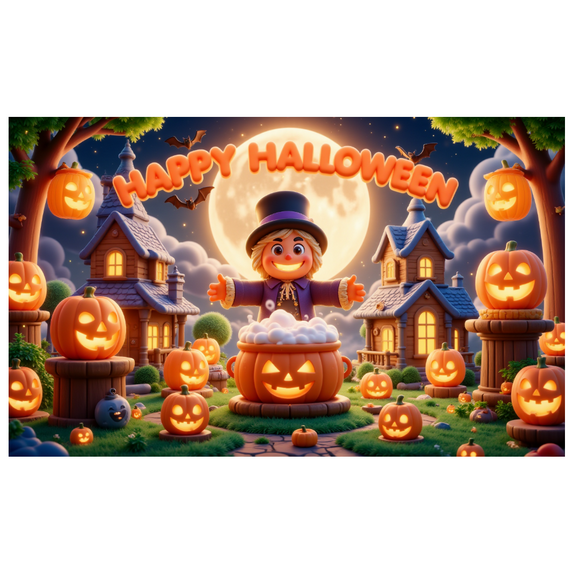 Halloween Decoration Pumpkin Banner Spooky Design Scarecrow Illustration Autumn Theme for Halloween Party Event Outdoor Festive
