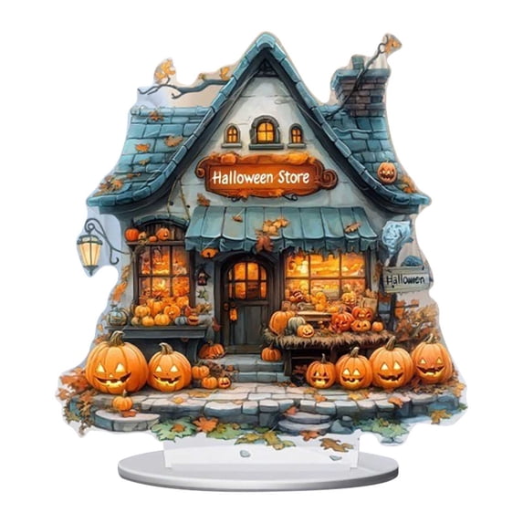 Halloween Decoration, Pumpkin Ghost House Shape for Bedroom Desktop Shelf Gift and Holiday Display