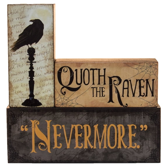 Halloween Decoration - Quoth The Raven "Nevermore" Stacking Block 3 Piece Set