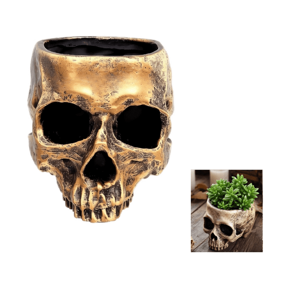 Halloween Decoration Retro Human Skull Head Flower Pot Planter Bed Box Container Replica Home Bar Décor