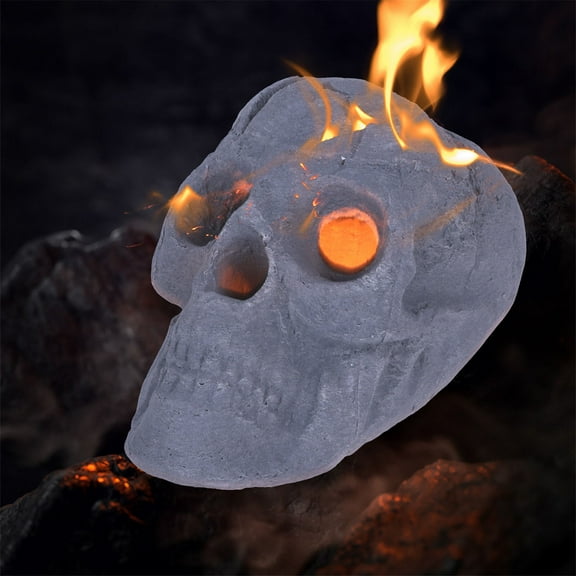 Halloween Decoration Skull,Fireplace Bonfire Simulation Ceramic Fiber Skull Flame Home Decor,Scary Vibe Ornament,Best Halloween Gift for Friends Families