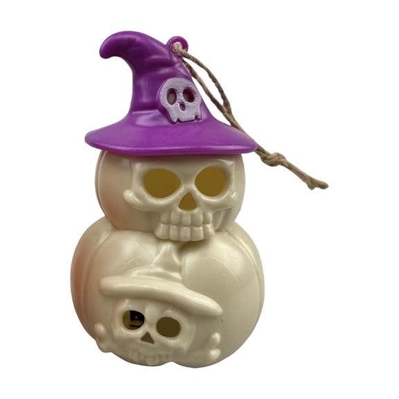 Halloween Decoration Skull Lantern, 2 Stacked Skulls Skeleton Head Light Ornament with Witch Hat for Table Centrepiece Party Wedding Home Decor