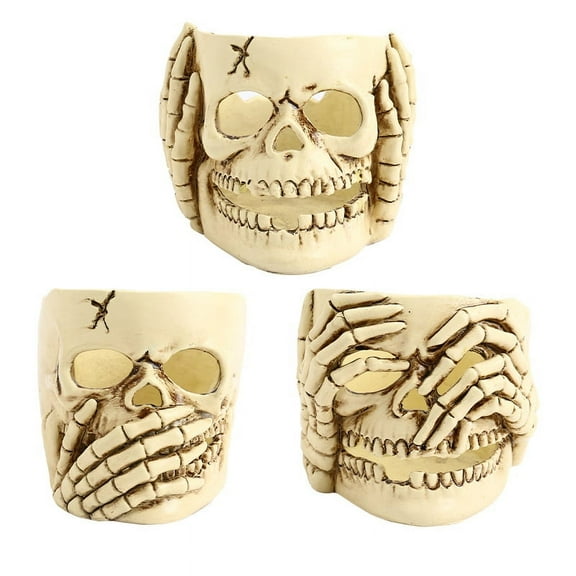 Halloween Decoration Skull Skeleton Candleholder Sets - Set of 3 See Speak Hear No Evil Skulls Candle Holders Halloween Candlestick Holder Head Tealight Candle Holders for Halloween Decor