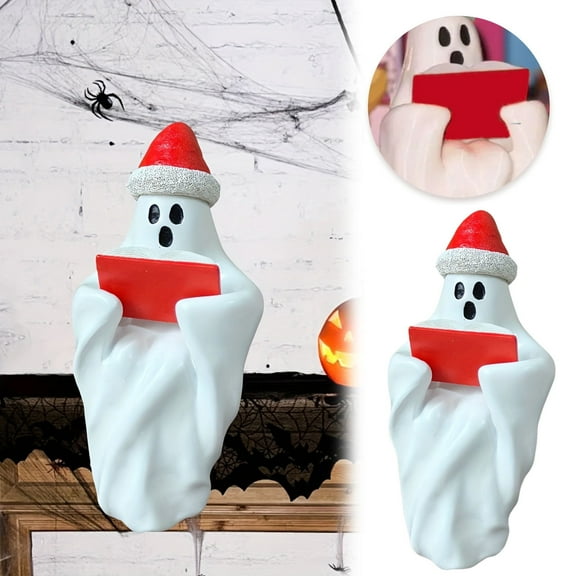 Halloween Decoration Statue Christmas Figurine with Santa Hat Desktop Ornament Reading for Indoor Home