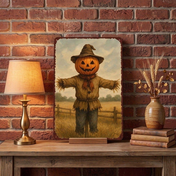 Halloween Decoration Tin Sign, Primitive Farmhouse Halloween Metal Wall Hanging Plaque, Jack-o'-Lantern Pumpkin Scarecrow Ghost Whimsical Country Plaque for Indoor Outdoor