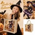 thumbnail image 1 of Halloween DIY Decoration - 11×11×5.5" Witch Beaded Tote Bag, Reusable Burlap Handbag with Broom & Pumpkin Design, Spacious Carryall for Trick-or-Treat, Party & Shopping, 1 of 5