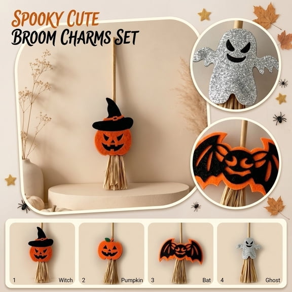 Halloween Decoration, Witch Decorations Outdoor, Halloween Hanging Decor, Halloween Outdoor Decorations, 8X2X2 Inch Whimsical Smiling Bat Felt Witch Broom for Hanging on Exterior