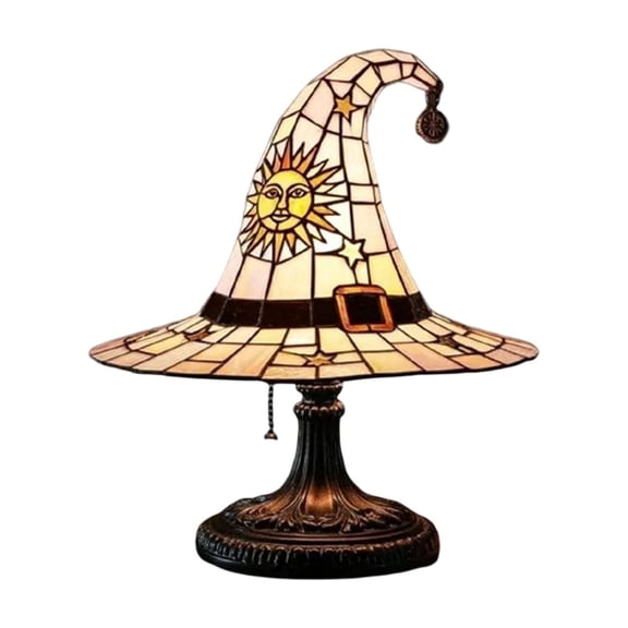 Halloween Decoration Witch Hat Light, Resin Stained Witch Hat LED Lamp, Vintage Gothic Halloween Witch Hat Desk Lamp for Indoor Home Office Party Decor