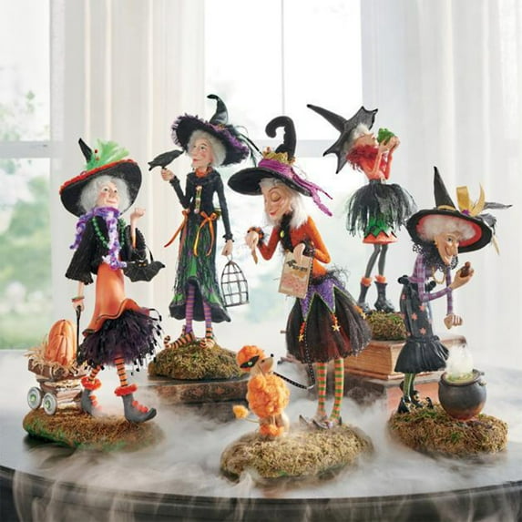 Halloween Decoration Witch Statue Witch with Frog Figurine Resin Desktop Ornaments Garden Shelf Tabletop Craft Party Supplies Fall Farmhouse Decor Cute Office Decor Autumn