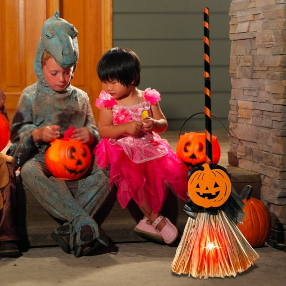 Halloween Decoration Witches Broom - 31.4inch Animated Light up Moving Broomstick with Spooky Sounds, Haunted Dancing Broom for Indoor Party Home Floor Decor, Orange