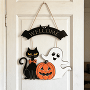Halloween Decoration Wooden Ghost Door Halloween Wreath for Front Door Sign Hanging Indoor Outdoor Spooky Wreath for Home Wall Porch Party Decor