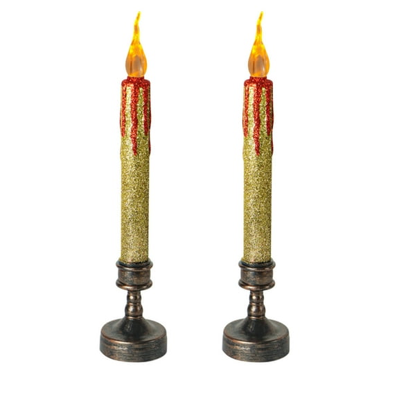 Halloween Decorations, 1 PCS Flameless Candles Led Taper Candle, Amber Warm Yellow Flickering Candle for Halloween Home Decor, Party Decorations,Gold