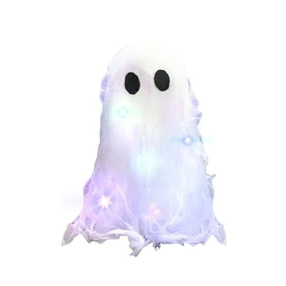 Halloween Decorations-1 Pack Light-Up Sherpa Ghosts with Pumpkin Halloween Decor Indoor Cute Ghost Tabletop Decor for Party Home Kitchen and Fireplace