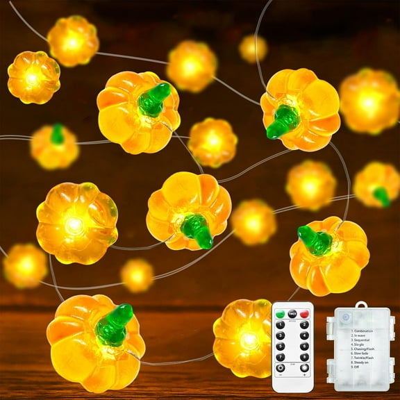 Halloween Decorations 10/20/30 LED, Thanksgiving 3D Pumpkin Fairy String Lights Battery Operated with Remote Timer, 8 Modes Waterproof Fall Decor for Home Autumn Harvest Halloween Party