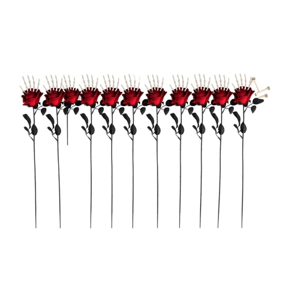 Halloween Decorations 10 Pack Skeleton Hand Red Rose Stakes 18 Inch for Outdoor Yard Lawn and Haunted House Party Decor