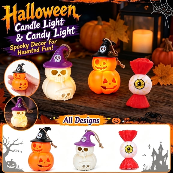 Halloween Decorations, 12 Pack Spooky Halloween Decor, Witch Halloween Decor, Light Up Halloween Decorations, 4X2.5 Inch White Pumpkin Skeleton Mini Night Lights for Indoor