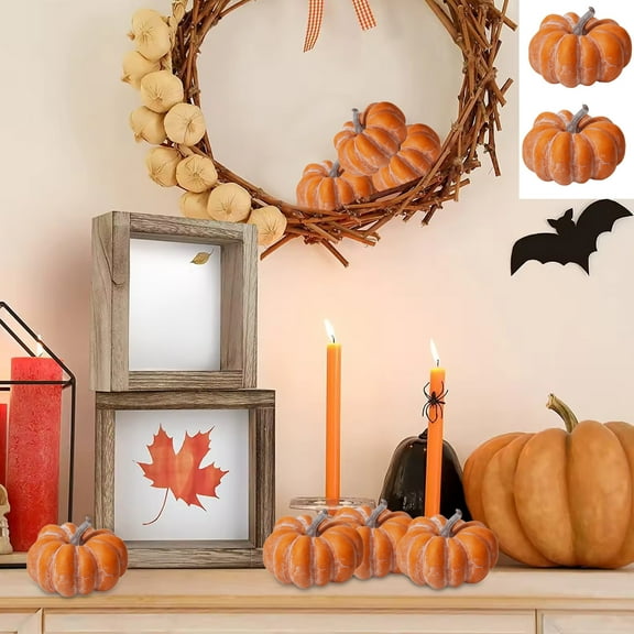 Halloween Decorations 2 Pack Foam Pumpkins 3 Inch Fall Tabletop Decor Orange Fake Vegetables for Thanksgiving Harvest Party Centerpiece