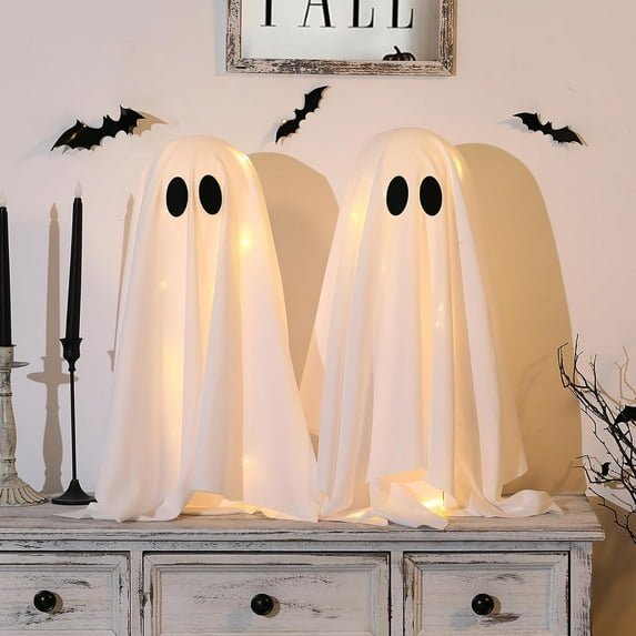 Halloween Decorations -2 Packs Spooky Ghosts with String Lights-Scary Ghost for Halloween Decor Indoor Party Home Table Room Kitchen and Fireplace Decor