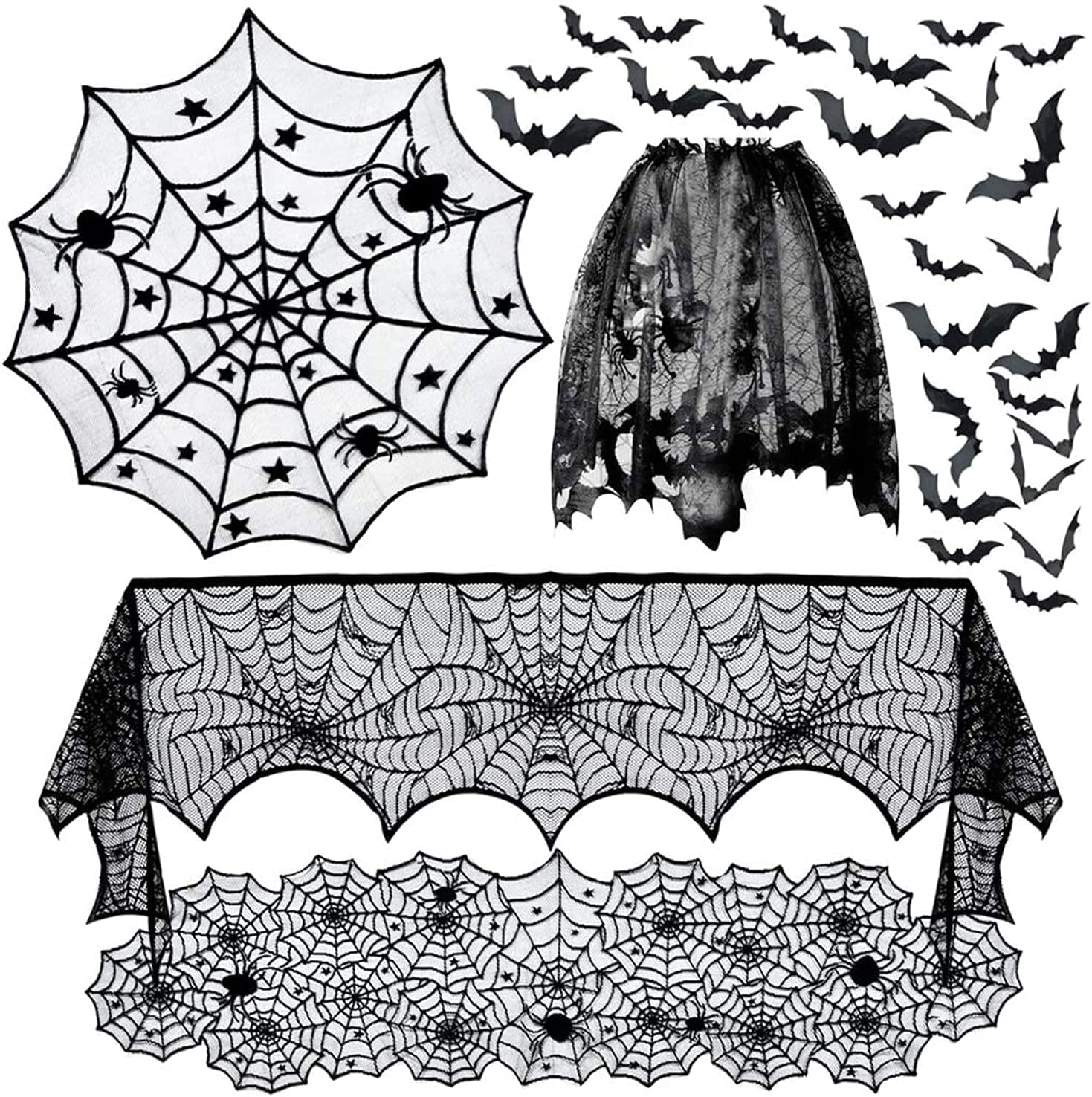 Awtlife Tovaglia In Pizzo Per Halloween Con Pipistrelli E Ragnatele – 121,9 X 243,8 Cm
