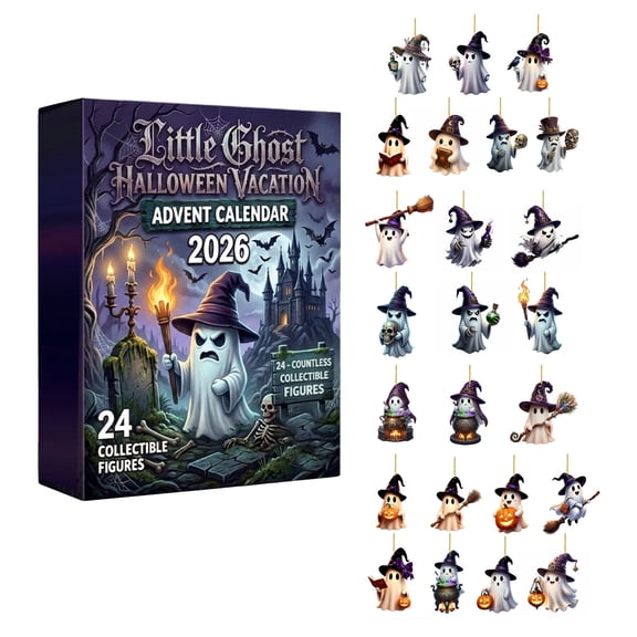 Halloween Decorations 2026 Advent Calendar 24 Days Countdown Hanging Acrylic Flat Ornaments Ghost Witch Pumpkin Theme for Halloween Party Supplies Fall Decor