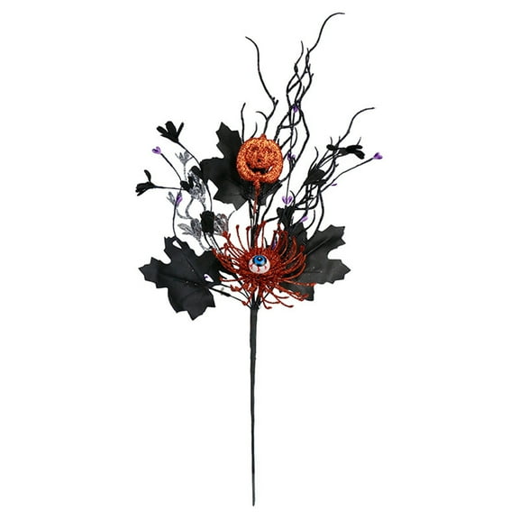 Halloween Decorations, 22 Inch Artificial Pumpkin Maple Leaf Floral Stems with Faux Eyeball, Halloween Branches for Home Indoor Party Vase Arrangement Decor