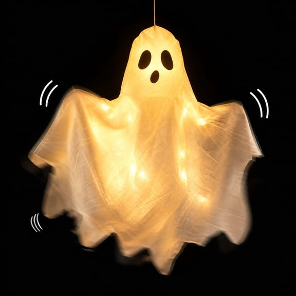Halloween Decorations 24" Hanging Swinging Ghosts with Shake Hands Light Up Decor Warm LED Ghost Light Bedroom Wall Indoor Outdoor Fall Party Garden Patio Front Porch Yard Halloween Ghost Decor Gifts