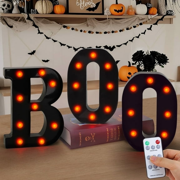 WETRBWEH Halloween Decorations 3 LED Marquee Light up Letters "BOO" Sign Halloween Decor for Home Party