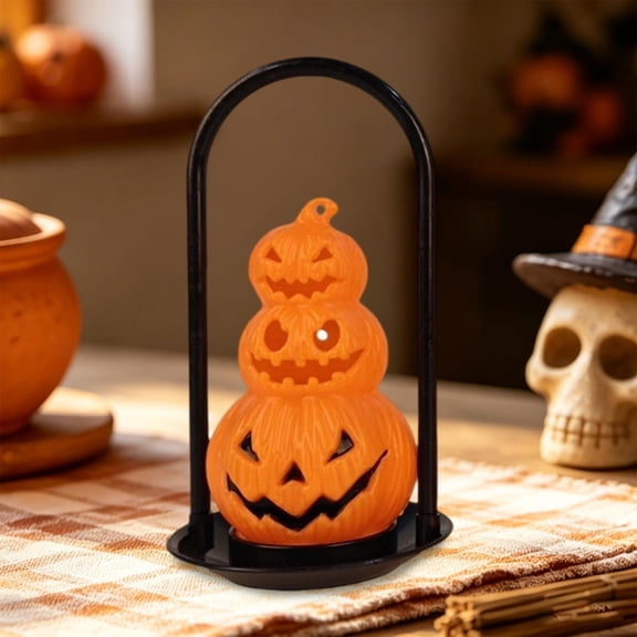 Halloween Decorations! 3-Tier Stacked Jack O Lantern LED Light Ornament, Pumpkin Electronic Candle Lamp with Hanging Loop, Mini Glowing Spooky Decor for Halloween Party Indoor Fall Holiday Decor Gift