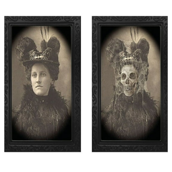 Halloween Decorations 3D Changing Face Horror Pictures Moving Portrait Haunted Pictures Gothic Mansion Portraits Tabletop Picture Frame Scary Wall Decoration for Halloween Party House (G)