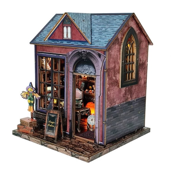 Halloween Decorations 3D Wooden Puzzle Dark Magic Wizard Cottage Model Kit, DIY Miniature Witch House, Handcrafted Desktop Decor & Gift for Holidays (215PCS)