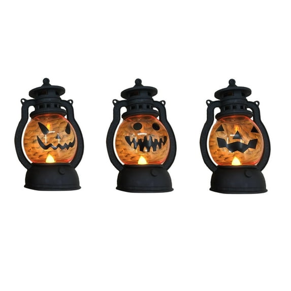Halloween Decorations 3PCS Halloween Pumpkin Lantern with LED, Portable Pumpkin Lantern for Halloween, Vintage Halloween Lamp Handheld Lantern Oil Lamp for Halloween Decorations Indoor & Outdoor