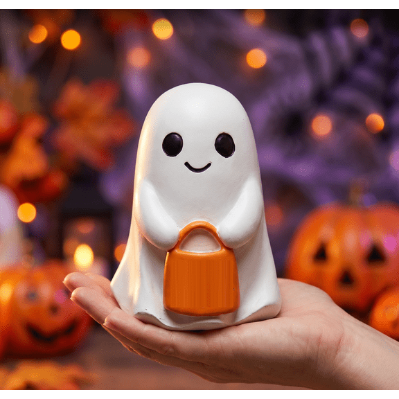 Halloween Decorations 4.7 Inch Resin Ghost Figurine, Cute Ghost Statue Tabletop Decor for Home, Fireplace Shelf Display, Halloween Gifts for Adults