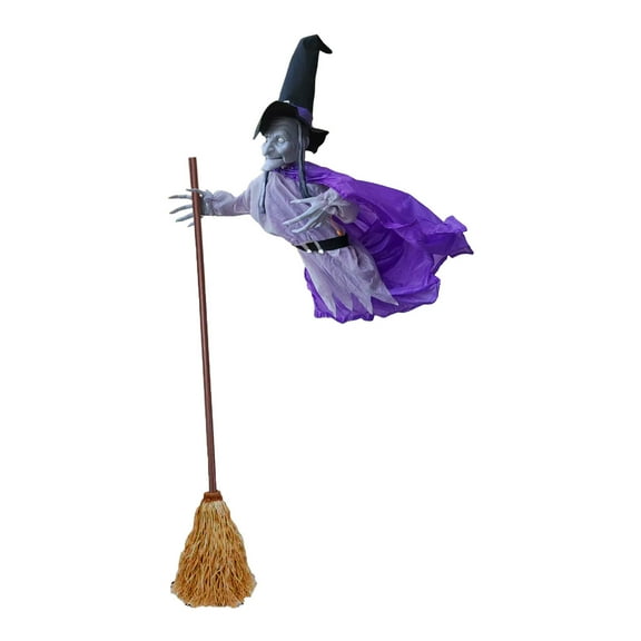 Halloween Decorations, 6.6 Ft Flying Witch, Animatronic Witch with Light-up Eyes,Scary Sound and Shaking Head, Scary Props Decor for Garden Home Party