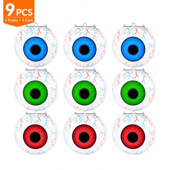 Halloween Hanging Decorations, Halloween Hanging Spooky Eyeball Paper Lantern for Front Yard Patio Lawn Garden Party Decor 9.8inch 9Pcs