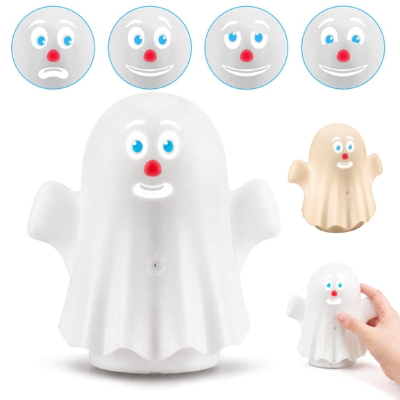 Halloween Decorations Animated Halloween Ghost with 3D Blinking Eyes, Talking Sound & Built-in Projector Speaker, Includes 4 Interchangeable Faces for Custom Scares, 11.8-Inch Decoration