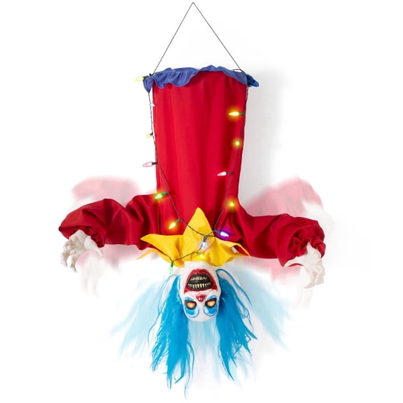 Halloween Decorations Animatronic Clown Creepy Hanging or Standing Horror Clown with Moving Arms Light-Up Eyes & 8 Modes Colorful Lights Sound Activated Haunted House Indoor Outdoor Party Prop Decor