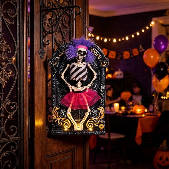 Halloween Decorations Animatronic Dancing Skeleton Built-in Tombstone with Music, Posable Arms & Legs Spook House Spooky Decor Horror Prop for Indoor/Outdoor Halloween Party Garden Yard Decor