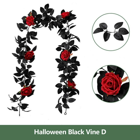 Halloween Decorations Artificial Black Rose Vine 68.9inch Artificial Hanging Rose Floral Garland Outdoor Fake Hanging Rose Flowers Garland Plants Dark Party Arrangement for Christmas Decor