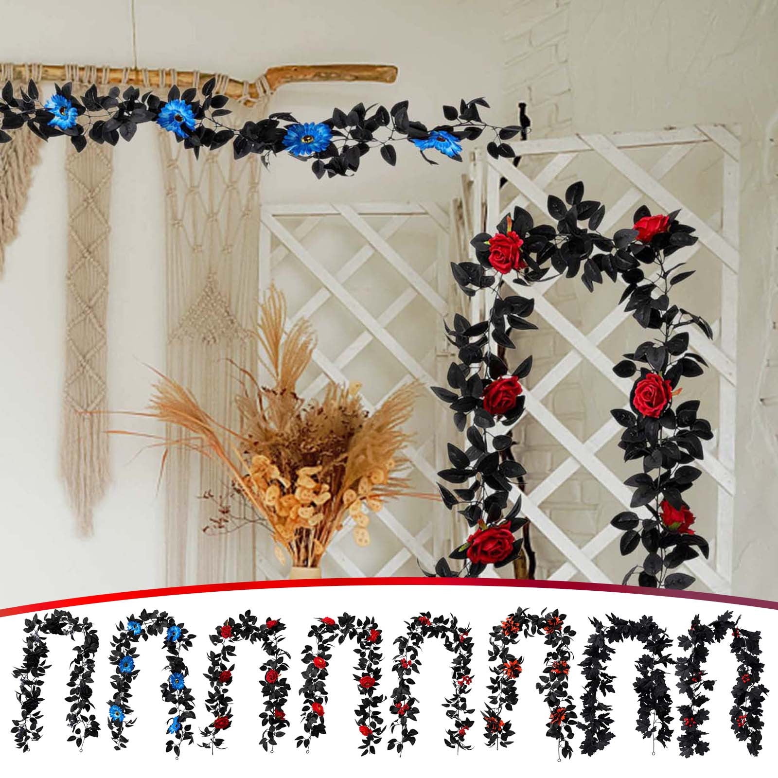 Halloween Decorations Artificial Black Rose Vine 68.9inch Artificial ...